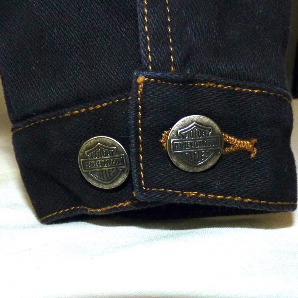 VINTAGE Genuine HARLEY-DAVIDSON Women's L Black Denim Motorcycle Jacket - Picture 6 of 13